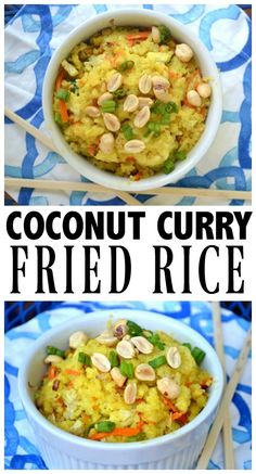 coconut curry fried rice in a bowl with chopsticks