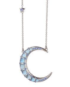 Monica Rich Kosann statement necklace  Approx. 18"L  Charm, approx. 1.2"T  Sterling silver Blue topaz and blue sapphires  Adjustable length Lobster clasp closure  Wipe clean Imported Monica Rich Kosann, Fine Art Portraits, Silver Blue, Crescent Moon, Blue Topaz, Locket, Crescent, Blue Sapphire, Lobster Clasp