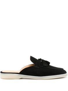 black calf suede tassel detail almond toe slip-on style branded leather insole flat rubber sole Dior Mules, Suede Mules, Versace Outfit, Suede Tassel, City Dress, Loafer Mules, Demi Fine Jewelry, Summer Beach Wear, Boots And Sneakers