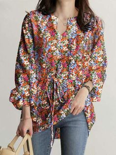 Gender:Women Type: Blouses Feature:Floral Print. V-Neck. Long Sleeve Material:Polyester Style:Casual/Fashion Color:Red. Yellow. Green. Orange. Rose_Red Size:S. M. L. XL. 2XL. 3XL. 4XL. 5XL Please Note:All Dimensions Are Measured Manually With A Deviation Of 1 To 3cm. Winter Tank Top, Puff Long Sleeves, Green Material, Printed Drawstring, Belleza Natural, Cotton Blouses, Pattern Floral, Fashion Colours, Season Autumn