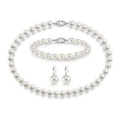 We select this best seller for a special promotion. As our customer commented, it is the best price for the best quality of this 3-piece pearl set. 8-9mm AAA Freshwater Pearl Necklace, Bracelet & Dangle Earrings 3-Piece Set Invest in forever luxury with this matching AAA freshwater pearl necklace, bracelet, and earring 3-piece set. This thoughtful 3-piece pearl set features fine quality AAA freshwater pearls that are blemish-free with a rich luster. These high-quality freshwater pearls exhibit a Large Pearl Earrings, Pearl Jewelry Set, Freshwater Pearl Jewelry, Mother Of Pearl Earrings, Pearl Jewelry Sets, Mother Of Pearl Necklace, Gold Pearl Earrings, Freshwater Pearl Bracelet, Freshwater Pearl Necklace