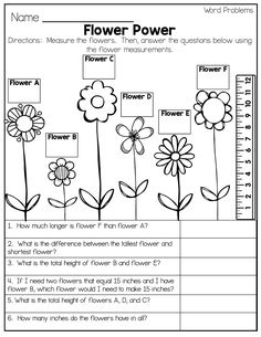 flowers and measuring scale worksheet for kids to help students learn how to measure the flower