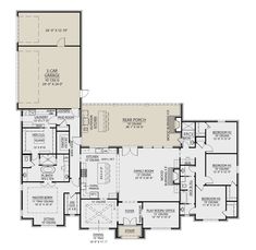 the floor plan for a home with two master suites and an open concept living area