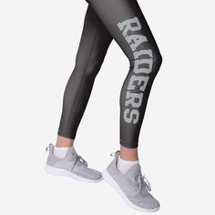 Your team pride isn't just great - It's leg-endary! Prove it by standing out on gameday and every day in these Las Vegas Raiders Women's Solid Big Wordmark Leggings. Features All-over team-colored design so you can rep the team in style Team logo display on left hip, in case there were any doubts where your allegiances lie Bold team name display on right leg for even more team spirit Four-way stretch fabric for maximum comfort Details Material: 87% Polyester/13% Elastane Officially licensed Impo Logo Display, Las Vegas Raiders, Prove It, Team Names, Team Spirit, Team Logo, Stretch Fabric, Las Vegas, Leggings