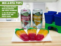 two cans of frozen drinks and three pops on a plate