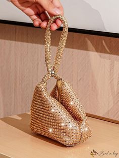 BirdinBag - Chic Evening Clutch: Mini Champagne Rhinestone Decor Bag for Social Events Mini Champagne, Party Clutch, Novelty Bags, Color Champagne, Rhinestone Decor, Word Wrap, Evening Clutch, Social Events, Mini Fashion