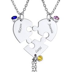 PRICES MAY VARY. 【Personalized Friendship Necklace Set】This heart matching bff necklace contains 3 pcs puzzle necklaces with custom birthstone charms. They are separated for 3 persons, but can be put together to make a heart. Very ingenious and thoughtful best friend gifts. 【Material】 Made of durable 316L stainless steel with excellent polishing and electroplating craftsmanship, which wil make it look gorgeous and sparkling. This best friends necklace set is nickel free, lead free, healthy to sk Personalized Multicolor Necklaces For Best Friend, Matching Necklaces For 3, Relationship Necklaces, Matching Bff, Best Friends Necklace, Friends Necklace, Bff Necklace, Store Room, Magnetic Necklace