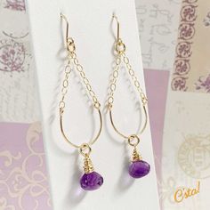 Sale 20% OFF Amethyst Dangle Earrings in 14k Gold Filled Teardrop Amethyst Chandelier Earrings For Jewelry Making, Gold Amethyst Dangle Chandelier Earrings, Elegant Amethyst Teardrop Dangle Earrings, Elegant Gold Chandelier Earrings With Amethyst, Elegant Gold Amethyst Chandelier Earrings, Briolette Gemstone Chandelier Earrings As Gift, Purple Gemstone Chandelier Earrings For Gift, Gold Amethyst Chandelier Earrings As Gift, Handmade Amethyst Chandelier Earrings