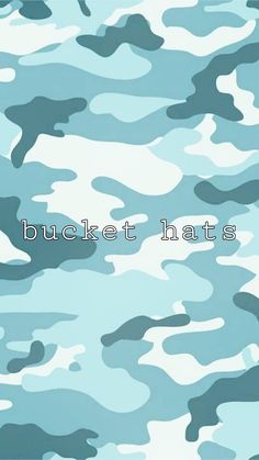 a blue camouflage background with the words bucket harts on it's left side