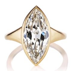 3.84 carat Marquise Cut Diamond in 18kt Yellow Gold Setting The Marvella 3.84 ring is a VB original design made right here in NYC. The ring centers a GIA-certified 3.84-carat Marquise cut diamond of M color, VVS2 clarity. The stone is bezel set in an 18kt yellow gold setting. The ring is currently sized slightly over a Settings For Marquise Diamonds, Exquisite Gold Marquise Cut Ring, Gold Marquise Cut Hallmarked Diamond Ring, Luxury Marquise Yellow Gold Diamond Ring, 14k Gold Marquise Diamond Ring Hallmarked, Luxury Marquise Yellow Gold Rings, Marquise Cut Diamond Engagement Rings, Marquis Diamond, Victor Barbone Jewelry