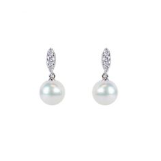 MIKIMOTO Akoya Cultured Pearl and Diamond White Gold Earrings 1/5ctw | REEDS Jewelers Classic Platinum Pearl Earrings For Formal Occasions, Classic White Gold Pearl Earrings, Elegant Platinum Pearl Earrings For Formal Occasions, Classic Cluster Earrings In Diamond White For Formal Events, Classic Cluster Earrings In Diamond White For Formal Occasions, Classic Diamond White Cluster Earrings For Formal Events, Classic Diamond White Cluster Earrings For Formal Occasions, Elegant Platinum Pearl Earrings For Wedding, Elegant Platinum Diamond Earrings For Formal Occasions