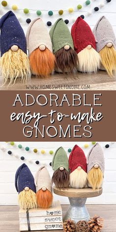 gnome hats with text overlay that says adorable easy to make gnomes