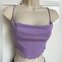 Urban Outfitters Lavender Lettuce Trim Ribbed Cami Top, Cowl Neck With Adjustable Criss-Cross Back Straps. Size Xs. Purple Ribbed Summer Tops, Purple Ribbed Tops For Summer, Lavender Fitted Casual Crop Top, Summer Purple Ribbed Tops, Fitted Lavender Crop Top Casual, Summer Ribbed Purple Tops, Fitted Purple Seamless Crop Top, Fitted Camisole Tops By Urban Outfitters, Fitted Lavender Casual Crop Top