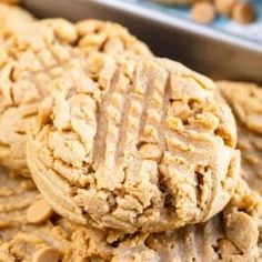 peanut butter cookies stacked on top of each other