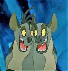 two cartoon animals with their mouths open in front of a blue background