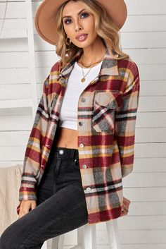 Tag: NoneCategory: Fall & Winter > Jackets & CoatsPackage: each piece in one pp bagDecoration: button, pocketsSleeve Length: full sleeveOccasion: winter, spring & autumnStyle: casualColor: redBrand: NonePackage Contents: 1 x coatSize Type: regularNeckline: turn-down collarPattern: plaid Detail•Sweet yet rugged plaid details adorn this cozy shirt•Designed with a button front, long sleeves, large front pockets & an oversized design•Soft & warm for chilly seasons, and the plaid print is very classi Plus Size Flannel, Room Stuff, Saint John, Plaid Fashion, Pocket Shirt, Plaid Jacket, Plaid Print, Plaid Flannel, Button Detail