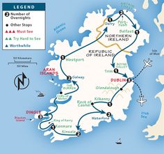 a map of ireland with all the roads and major cities in each country on it