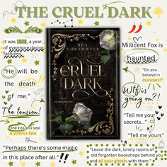 the cruel dark book cover with flowers and other words on it, including an image of a