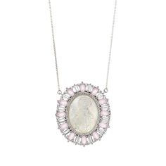 "Featuring a mother-of-pearl Jesus cameo surrounded by pink cubic zirconia accents, this sterling silver necklace is sure to inspire. Featuring a mother-of-pearl Jesus cameo surrounded by pink cubic zirconia accents, this sterling silver necklace is sure to inspire. Pendant size: 1 1/2""L x 1 1/4""W Chain type: box Chain length: 18 in. + 2-in. extender Metal: sterling silver Plating: rhodium Finish: polished Packaging: boxed Gemstones may have been treated to enhance their appearance. Special ca Jesus Necklace, Box Chain, Sterling Silver Necklace, Chain Lengths, Chain Length, Sterling Silver Necklaces, Mother Of Pearl, Jewelry Necklace Pendant, Diamond Necklace