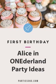 a birthday party with cupcakes and pink frosting