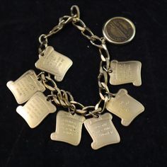 #vintage #gold #metal #10 #commandments #bracelet #charms #love #fashion #god #jewelry #jesus #holyspirit #art #accessories #style #collectibles #ebay Vintage Friendship Bracelet Jewelry, Vintage Gold Bracelets For Friendship, Vintage Gold Bracelet For Friendship, Gold Vintage Friendship Bracelet, Vintage Adjustable Chain Bracelet With Charms, Silver Vintage Jewelry For Friendship, God Jewelry, 10 Commandments, Accessories Style