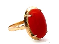 Item Specifications:Metal: 14K Yellow GoldRing Size: 8.5 (resizing available for a fee)Total Weight: 4.0 GramsAka Coral Specifications:Shape: ovalCoral Measurements: 16.5 mm x 10.2 mm x 4.95 mmCondition: Preowned, ExcellentStamped: "14K" Oval Gemstone Dome Ring In Yellow Gold, Oval Gemstone Signet Ring For Formal Occasions, Formal Oval Rings With Polished Finish, Formal 14k Gold Oval Cabochon Dome Ring, Oval Dome Ring Formal Fine Jewelry, Formal Oval Dome Ring In Fine Jewelry Style, Classic Oval Gemstone Dome Ring, Classic Oval Dome Ring With Gemstone, Oval Cabochon Signet Ring For Formal Occasions