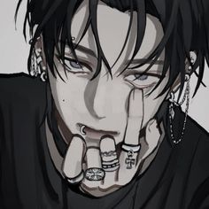 an anime character with black hair and piercings