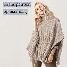 Gratis patroon op maandag. Ben je op zoek naar een stijlvol en warm project voor de koude dagen? Maak kennis met dit prachtige gratis breipatroon voor de damesponcho Priscilla! Deze elegante poncho heeft een trendy col, verfijnde kabeldetails en wordt afgewerkt met een ceintuur voor een flatterende pasvorm.  Je breit deze modieuze poncho met het zachte en warme Phildar Looping garen, perfect voor comfortabele en duurzame winterkleding. Dit patroon is een leuke uitdaging en een must-have voor je garderobe! Family Story, Chunky Scarves, Sweater Dress, Tunic Tops, Turtle Neck, Textiles, Couture, Knitting