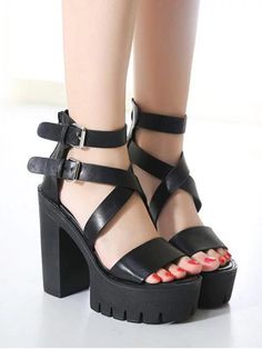 Trendy Zipper Double Belt Buckle Cross Strap Sandals Cross Strap Sandals, Double Buckle Belt, Double Belt, Fantastic Shoes, Platform High Heels, Buckle Sandals, Strap Shoes, Hot Shoes, Black High Heels