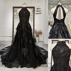 Gothic Wedding Attire, Black Gothic Wedding Dresses, Wedding Dresses Halter Neck, Dark Wedding Dress, Wedding Dresses Halter, Black Gothic Wedding, Gothic Wedding Dresses, Dresses Halter Neck, Halloween Wedding Dresses