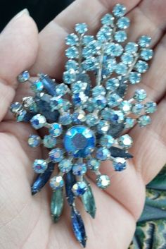 Blue Rhinestone Estate Brooch Pin Jewelry Large Vintage | eBay Crystal Brooch In Costume Jewelry Style, Jeweled Evening Costume Jewelry Brooches, Glamorous Party Brooch Jewelry, Costume Jewelry Brooch For Evening, Evening Costume Jewelry Brooch, Party Crystal Brooches Costume Jewelry, Crystal Rhinestone Brooches For Costume Jewelry, Crystal Rhinestone Brooches Costume Jewelry, Crystal Brooch Costume Jewelry