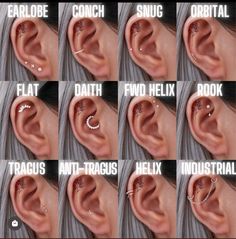 multiple images of different types of ear piercings