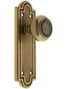 an antique brass door handle with a round knob