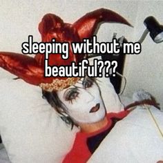 a woman laying in bed with the caption saying sleeping without me beautiful??