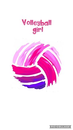 the volleyball girl logo with pink and purple paint strokes on it, in front of a white background