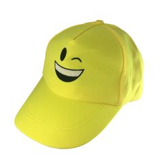 Show off your personality while keeping your head cool with our new Wink Emoji Baseball Cap. It's perfect for walking, running, biking, or any other outdoor activity. It's stylish and has a flawless fit that will never get in the way of your adventures again. The front of the hat has a felt appliqué of "wink, wink" in black embroidery with a full yellow colored finish for the baseball cap. This Wink Emoji Baseball Cap is perfect for all the emoji-loving people out there so this would make perfec Sporty Yellow Baseball Cap For Sports, Yellow Casual Baseball Cap For Sports Events, Casual Yellow Baseball Cap For Sports Events, Yellow Casual Trucker Hat For Sports, Fun Baseball Cap With Uv Protection, Fun Yellow Adjustable Baseball Cap, Adjustable Novelty Sports Hats, Trendy Baseball Cap For Outdoor Activities, Sporty Adjustable Yellow Baseball Cap