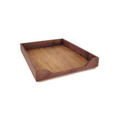 an empty wooden tray on a white background