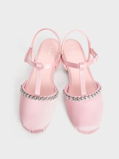 Casual yet elevated, these T-bar flats are perfect for this festive season and beyond. Featuring a closed rounded-toe design that is paired with T-bar straps, the classic style offers a breathable yet protective fit for your little one. With its soft pink satin finish, they are dainty and feminine, while gem embellishments spruce up tthe silhouette with eye-catching bling. Whether it is for laidback gatherings or special events, these shoes will get lots of wear. Formal Pink Low Heel Ballet Flats, Pink Feminine Low Heel Flats, Pink Wedding Flats With Flat Heel, Luxury Pink Ballet Flats With Flat Heel, Light Pink Flats, Charles Keith, Pink Satin, Toe Designs, Pink Girl