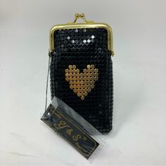 This Black And Gold Heart Metallic Mesh Y&S Handbag Cigarette Case Purse Is Produced To Imitate The Vintage Style, With Silky Inner Lining And Gold Kiss Lock Clasp. Can Comfortably Slip Into Your Bag And Is Also Great For Credit Cards, Driver’s License, Id Cards, Cash And All Types Of Smoking Accessories. Outer Dimensions: 6.35” Height (Including Clasp) X 3” Width X 1” Depth; Inner Dimensions: 5.25” Height X 2.5” Width Black Coin Purse With Card Slots In Clutch Shape, Vintage Rectangular Coin Purse With Card Slots, Black Retro Bag With Gold-tone Hardware, Vintage Black Rectangular Coin Purse, Vintage Black Bags With Gold-tone Hardware, White Trash, Metal Mesh, Heart Of Gold, You Bag