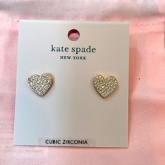 Nwt, Kate Spade Cz Pave Heart Post Earrings. Very Pretty! Comes W Pink Dust Bag. Retails $48, Buy Mine For Much Less!! Kate Spade Perfume, Pearl Statement Earrings, Huggie Earrings Silver, Gold Heart Earring, Bottle Earrings, Pom Pom Earrings, Vintage Kate Spade, Daisy Studs, Luxury Earrings