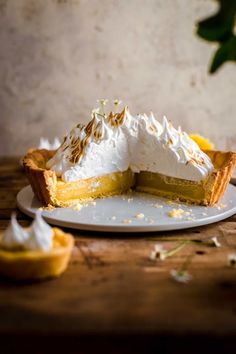 a slice of lemon meringue pie on a plate