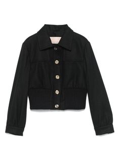 black wool blend flannel front button fastening spread collar gold-tone buttons long sleeves buttoned cuffs full lining ribbed hem cropped Dress With Jean Jacket, Teen Boy Outfits, Baby Boy Accessories, Dolce And Gabbana Kids, Stella Mccartney Kids, Suits Coats, Girls Jacket, Skirted Swimwear, Black Wool