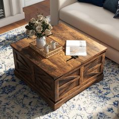 a living room with a coffee table and couch