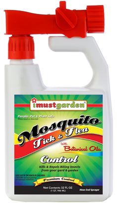 a bottle of mosquitoicide with an orange cap on the top and one red handle