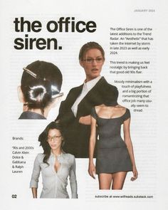 an advertisement for the office shows two women in business attire and one is wearing glasses