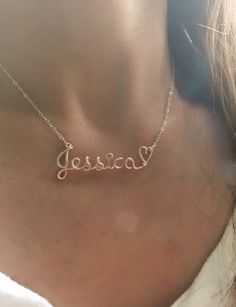 Dainty custom name necklace, Wire name necklace, Personalized name necklace by CrystalBlueJewels on Etsy https://www.etsy.com/listing/597166891/dainty-custom-name-necklace-wire-name Personalized Metal Pendant Name Necklace, Personalized Metal Pendant Necklace, Silver Anniversary Name Necklace, Engraved Metal Name Necklace For Personalized Gift, Rose Gold Name Necklace In Metal, Rose Gold Metal Necklace With Name Detail, Metal Name Pendant Necklace, Rose Gold Metal Name Necklace As Gift, Dainty Silver Nameplate Custom Necklace