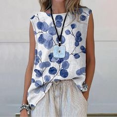 Season:Summer; Sleeve Length:Sleeveless; Gender:Women's; Style:Elegant; Tops Type:Tank Top; Occasion:Daily; Pattern:Floral; Design:Print; Neckline:Boat Neck; Brand:Shall We; Front page:FF; Listing Date:06/21/2024; Bust:null; Length:null; Fit US Size:null; Fit UK Size:null; Fit EU Size:null Botanical Floral Prints, Linen Tank Top, Traje Casual, Linen Tank, Floral Tank Top, Floral Tank, Printed Sleeves, White Tank Top, Summer 2024