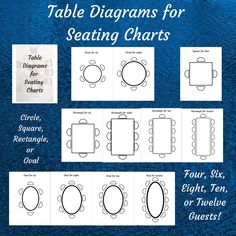 the table diagrams for seating chart with four different seats, six ovals and eight ovals