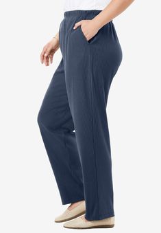 <div>These incredibly soft straight-leg pants come in a ribbed texture for a sweater-like feel without the weight. Non-binding with a relaxed fit and elastic</div> Comfortable Relaxed Fit Ribbed Sweatpants, Comfortable Solid Color Ribbed Pants, Comfortable Ribbed Pants, Solid Straight Leg Ribbed Bottoms, Solid Color Straight Leg Ribbed Bottoms, Solid Color Wide Leg Ribbed Sweatpants, Solid Color Ribbed Wide Leg Sweatpants, Solid Color Ribbed Straight Leg Bottoms, Casual Ribbed Wide-leg Sweatpants