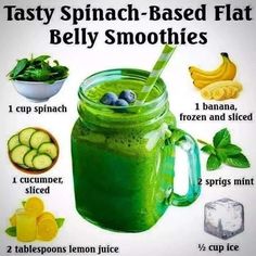 a green smoothie in a mason jar with ingredients to make it look like a smoothie